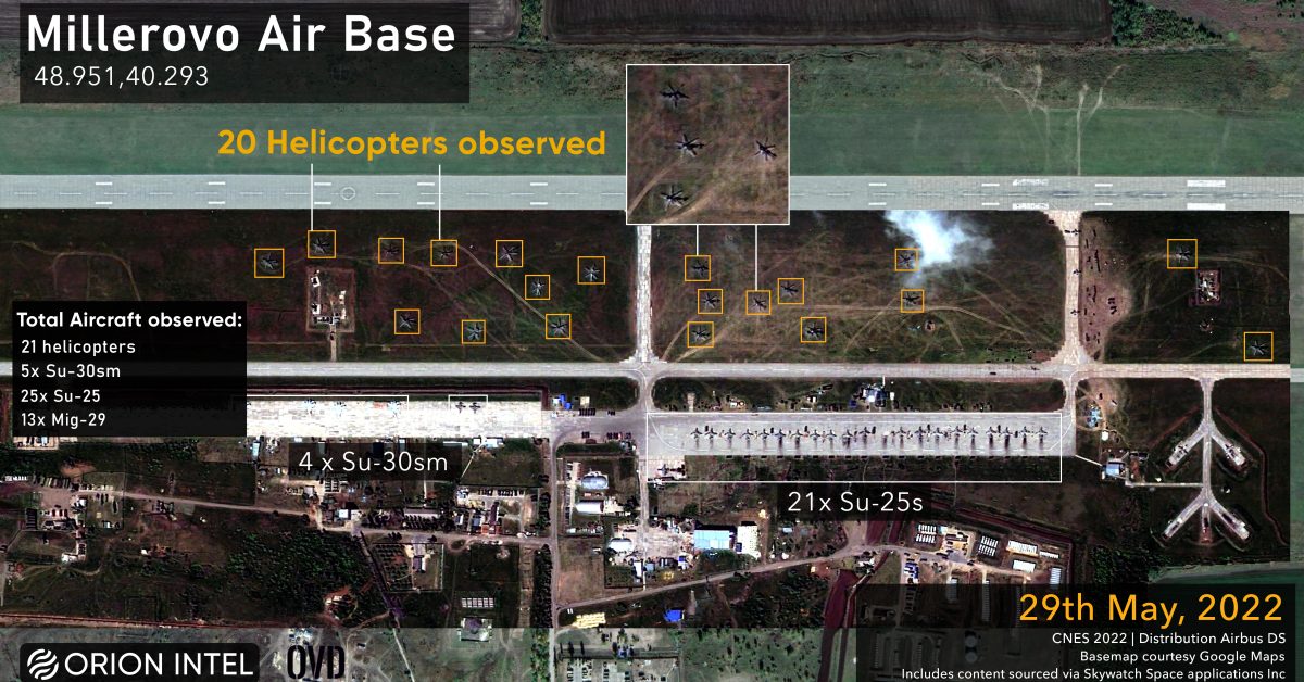 L’imagerie satellite montre un grand nombre d’hélicoptères à la base aérienne russe de Millerovo